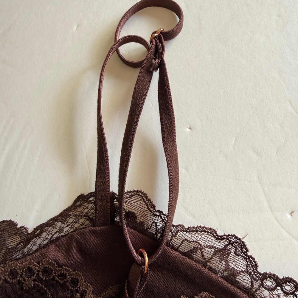 Free People‎ Womens Floral Lace Camisole Top Size S Brown Fairy Y2K  Grunge - Picture 6 of 9